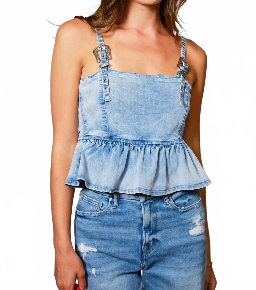 NEW BLUE B western buckle peplum top in blue